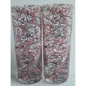 Vtg 1990's Pink Black Abstract Scribble Splatter Design 4" Tall Shot Glasses 2ct